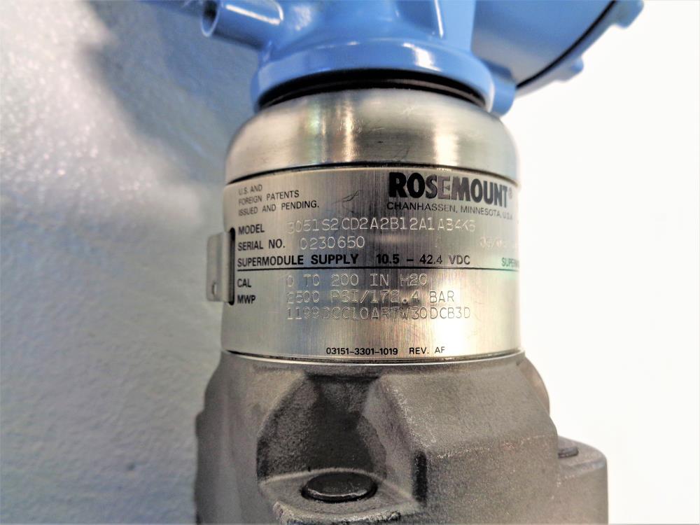 Rosemount Pressure Transmitter w/ Diaphragm Seals 3051S2CD2A2B12A1AB4K5